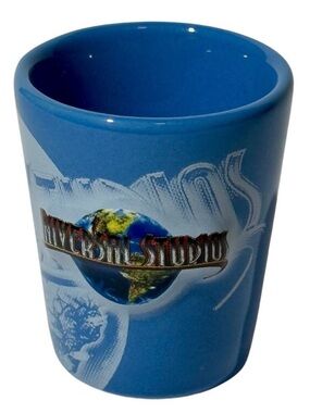 Universal Studios Blue Ceramic Shot Glass Theme‎ Park Souvenir 3D Globe Logo